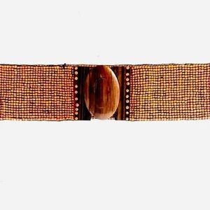 Glass Beaded Belt Wood 3” in Antique Orange Size 30”-34”